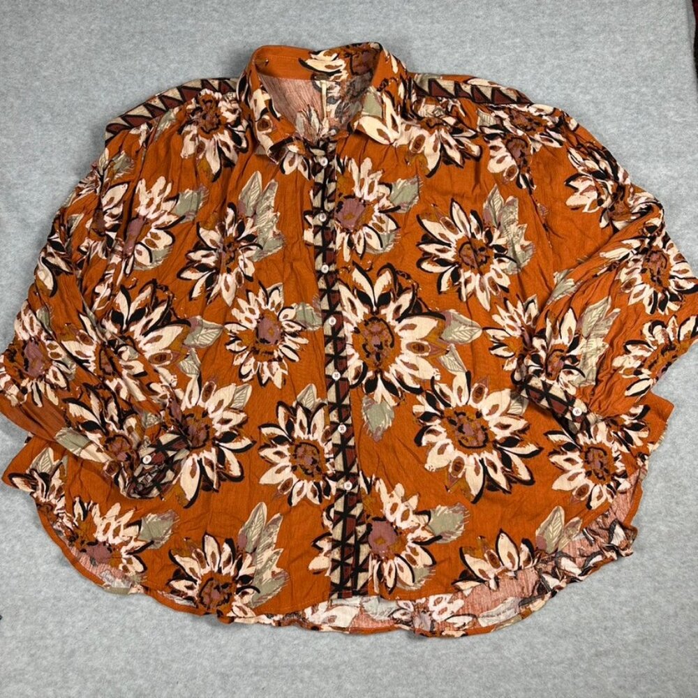 Free People Good Vibrations Slouchy Button Up Floral Blouse